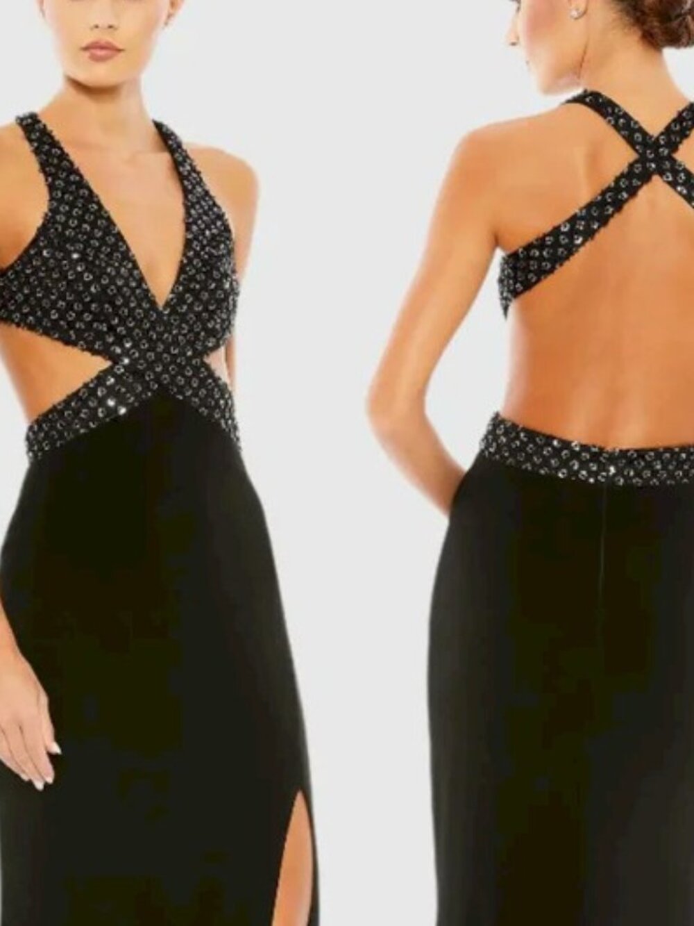 Mac Duggal Black Floral Sequined Criss Cross Gown Style 68166 Size 12 NEW NWT - Picture 3 of 7